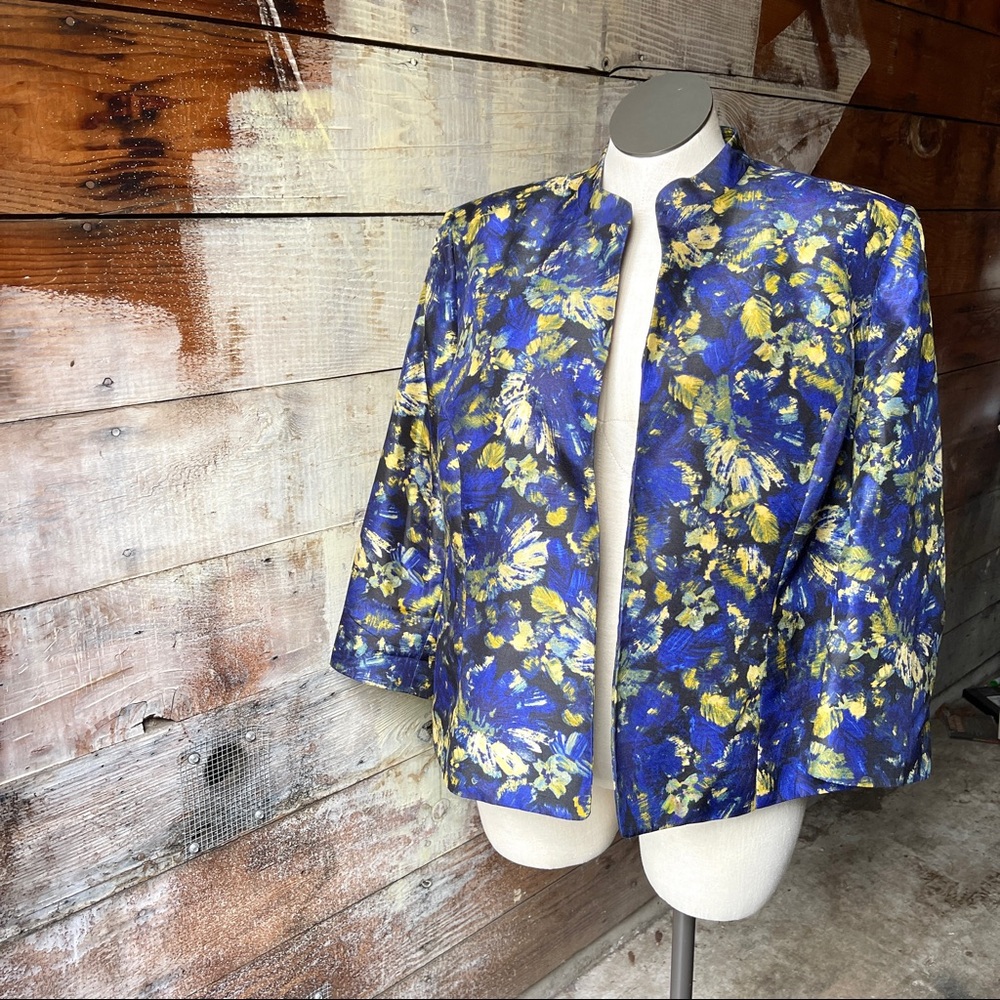 Stary Night Blue & Yellow Paint Print Blazer Jacket Size 20W Business Casual